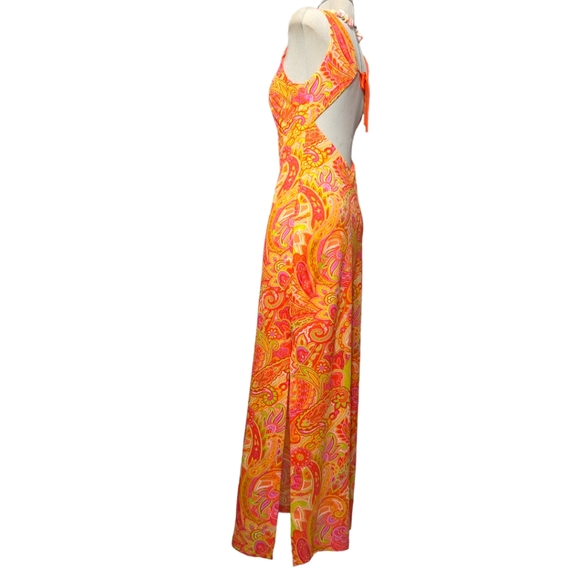 Scene SIZE 4 orange made in Canada maxi dress paisley pattern - Picture 1 of 14